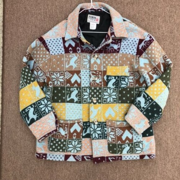 Furyo sporting club VTG wool jacket coat nordic fair isle size XL/L multicolor
